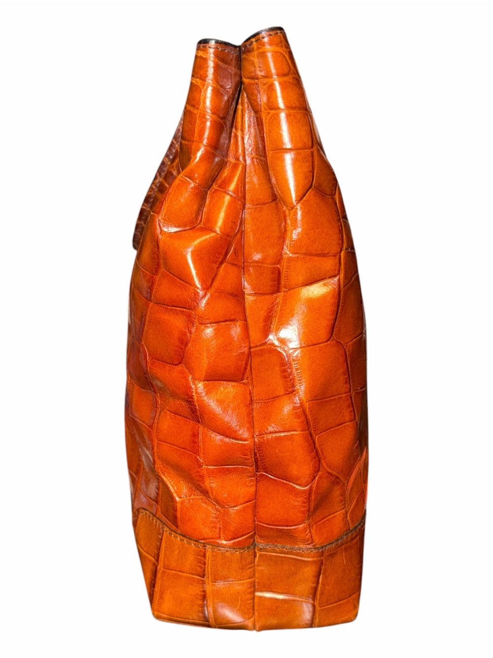 VINTAGE BALLY Italy Cognac Croc Embossed Leather Tote Bag Shopper - Picture 3 of 9